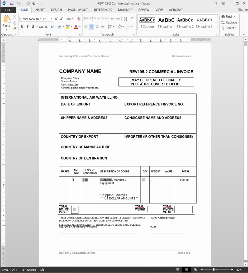 Accounting Policies and Procedures Template Unique Mercial Invoice Template
