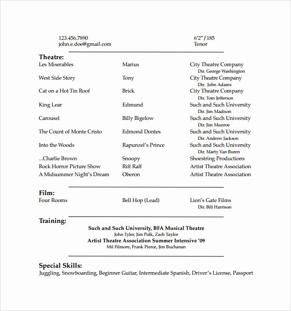 Acting Resume Template Word Fresh Free 18 Useful Sample Acting Resume Templates In Pdf