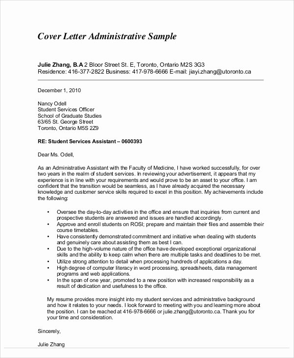 Administrative assistant Cover Letter Template Elegant Administrative Cover Letter 9 Examples In Word Pdf