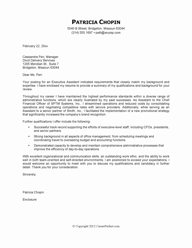 Administrative assistant Cover Letter Template New Cover Letter Example Executive assistant