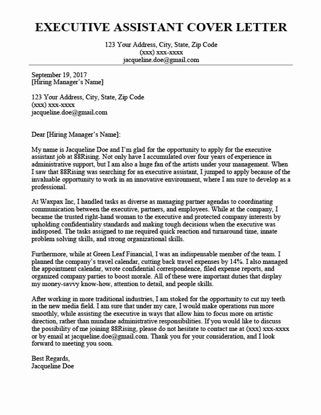Administrative assistant Cover Letter Template New Executive assistant Cover Letter Sample &amp; Tips