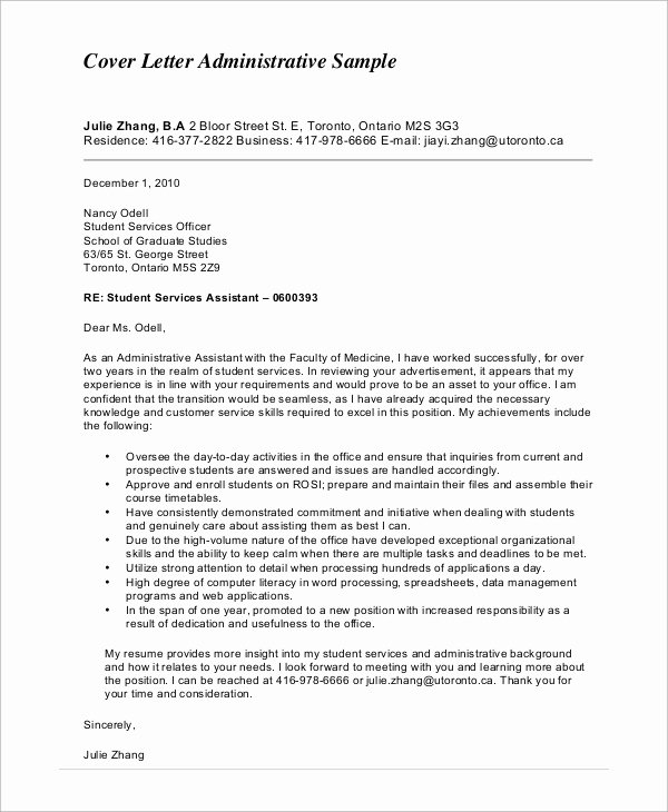 Administrative assistant Cover Letter Template New Sample Cover Letter 9 Examples In Pdf