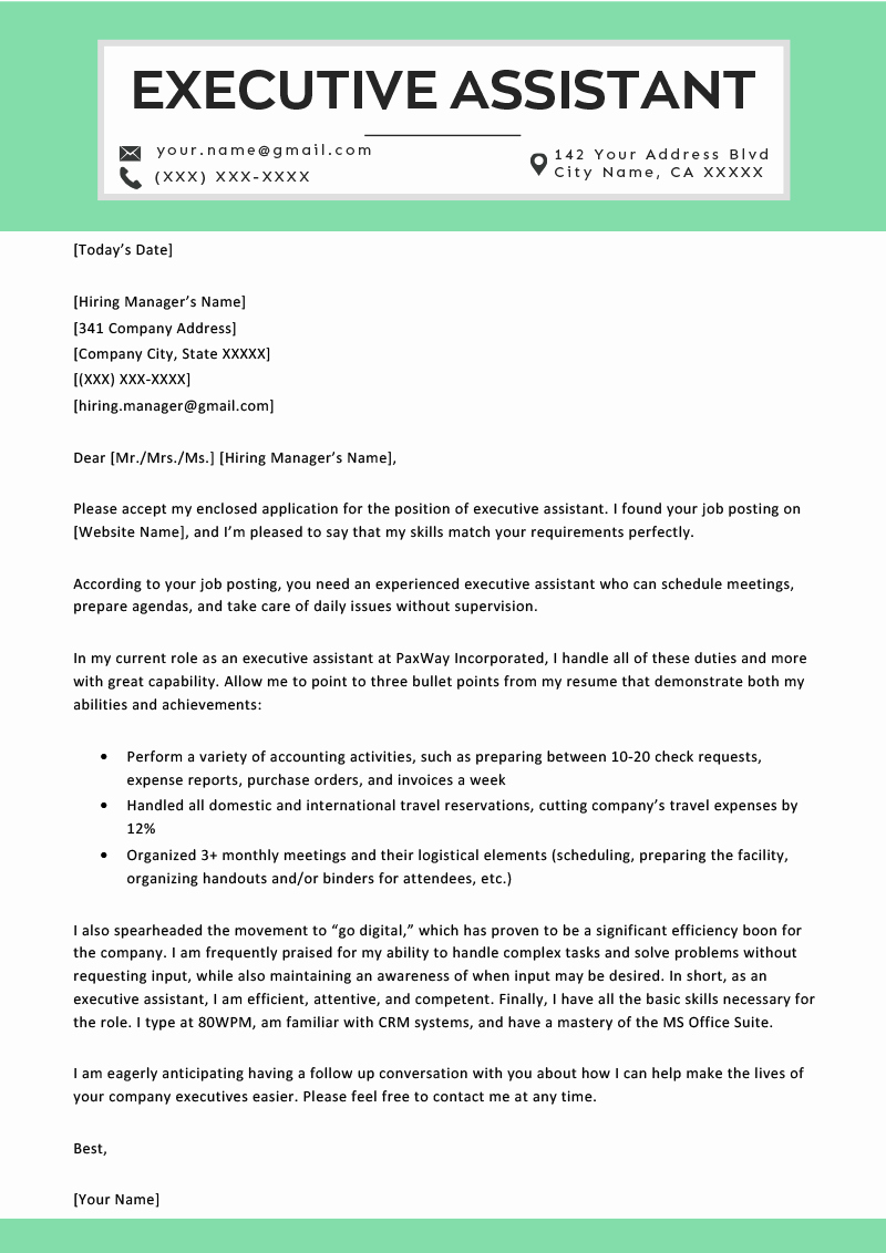 Administrative assistant Cover Letter Template Unique Executive assistant Cover Letter Example &amp; Tips
