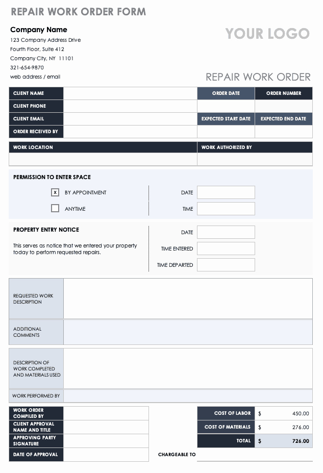 Apartment Work order Template Best Of Free order form Templates