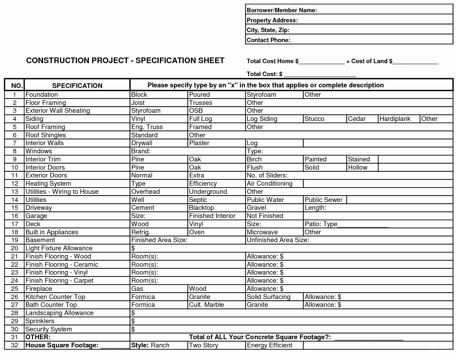 Apartment Work order Template Best Of New Home Construction Project Specification Sheet