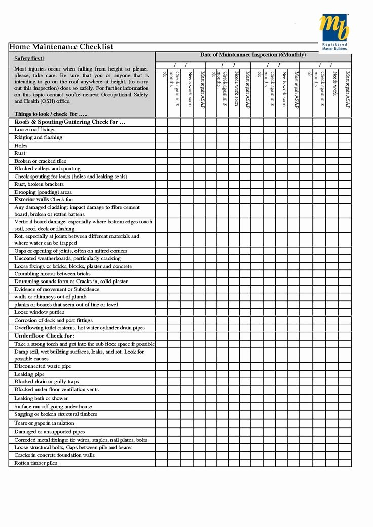 Apartment Work order Template Luxury Home Maintenance Checklist Printable