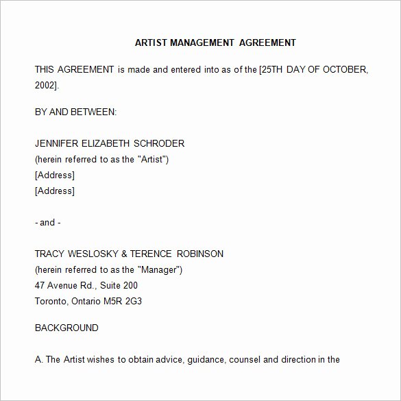 Artist Management Contract Template Elegant 6 Artist Management Contract Templates Word Pdf