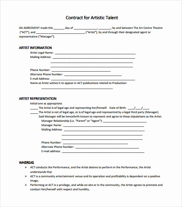 Artist Management Contract Template Pdf Awesome 10 Artist Management Contract Templates Word Docs