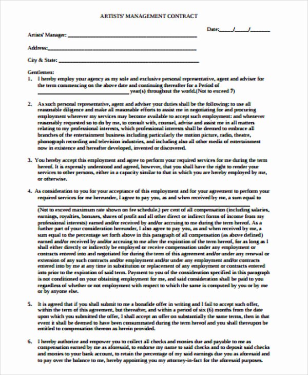 Artist Management Contract Template Pdf Luxury 10 Artist Agreement Contract Samples Word Pdf Pages