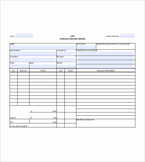 Auto Repair Bill Template Lovely Automotive Repair Invoice forms