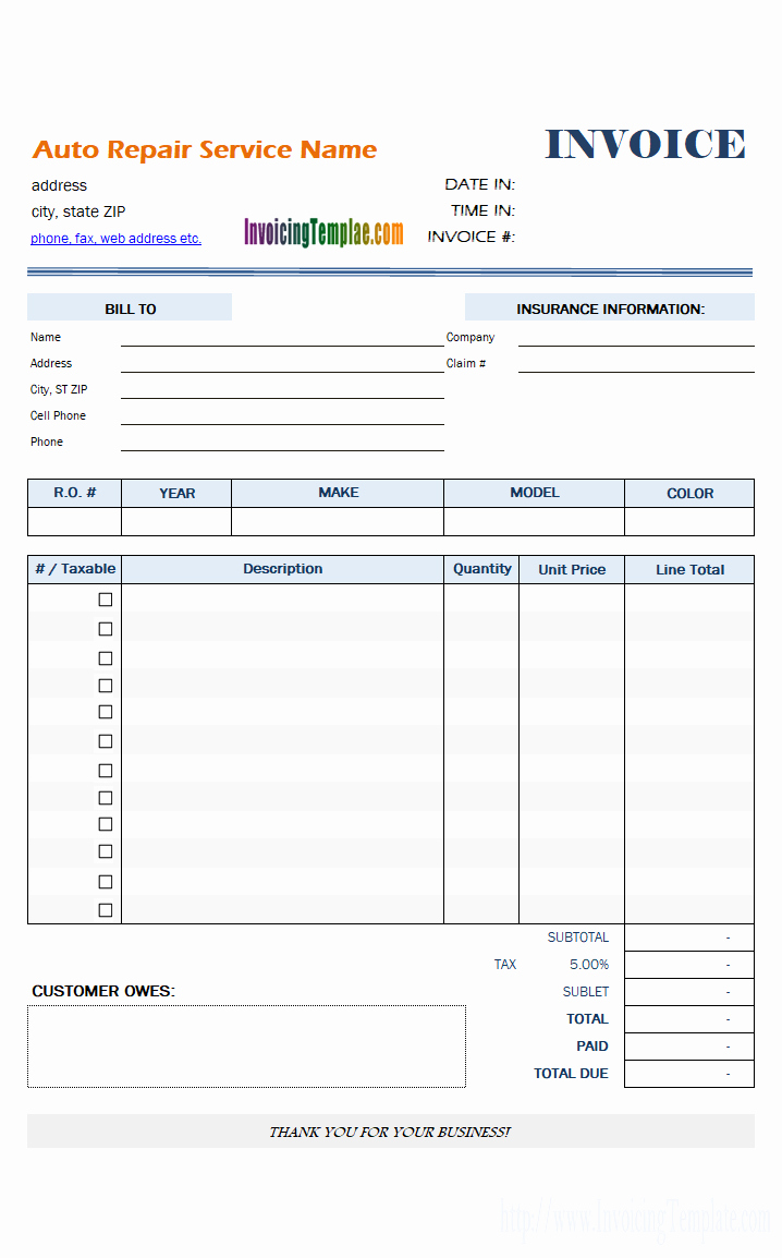 Auto Repair Invoice Template Free Awesome Auto Repair Invoice Template