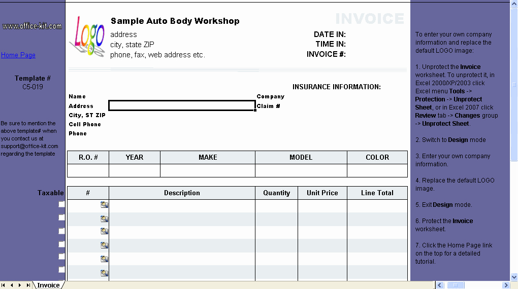 Auto Repair Invoice Template Free Lovely Auto Repair Invoice Template C5 019 Excel Invoice Manager