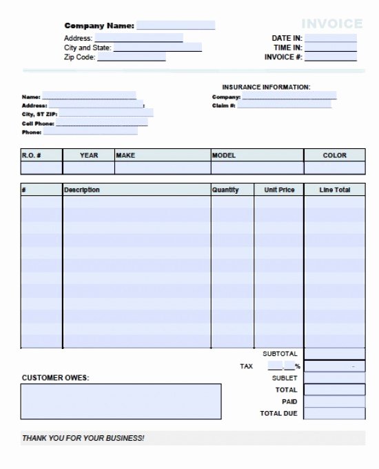 Auto Repair Invoice Template Word Awesome Auto Repair Invoice Template Word