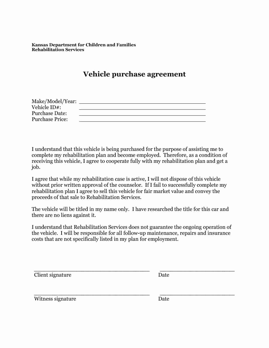 Automobile Sale Contract Template Beautiful 42 Printable Vehicle Purchase Agreement Templates