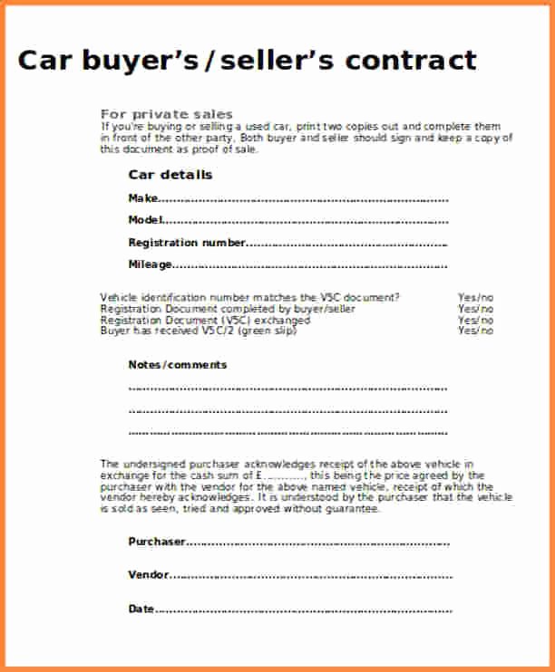 Automobile Sale Contract Template Beautiful Contract for Selling A Car Fresh 15 Private Car Sale