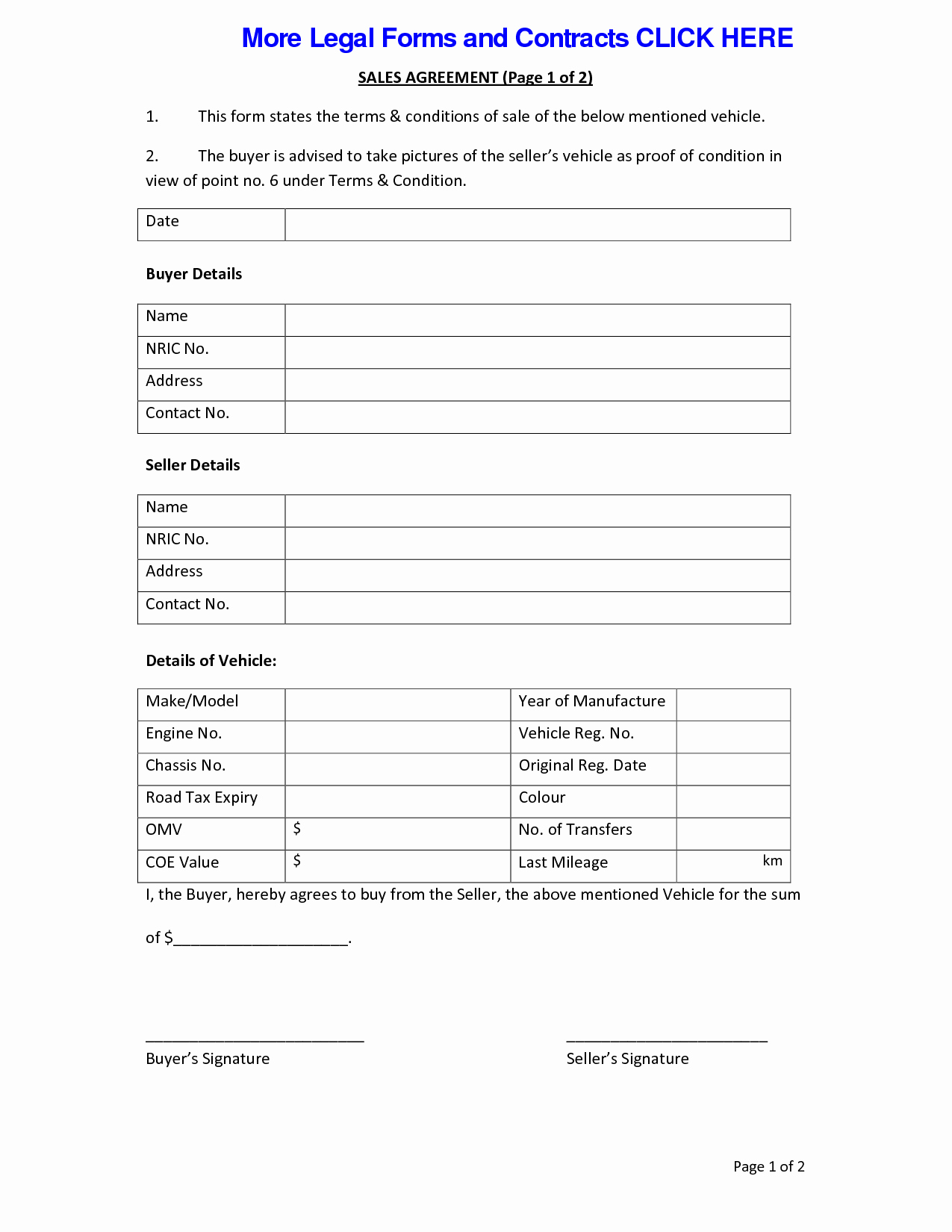 Automobile Sale Contract Template New Sale Agreement Free Printable Documents