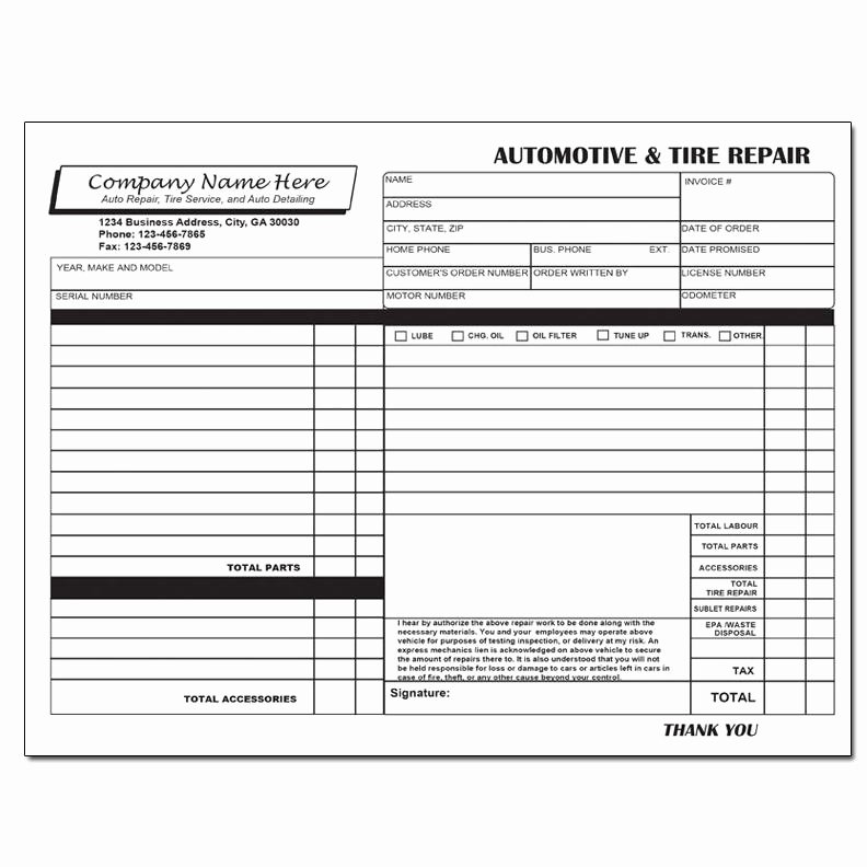 Automotive Repair Invoice Template Elegant Business forms Custom Printing