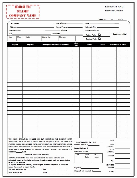 Automotive Repair Invoice Template Lovely Repair Invoice Template