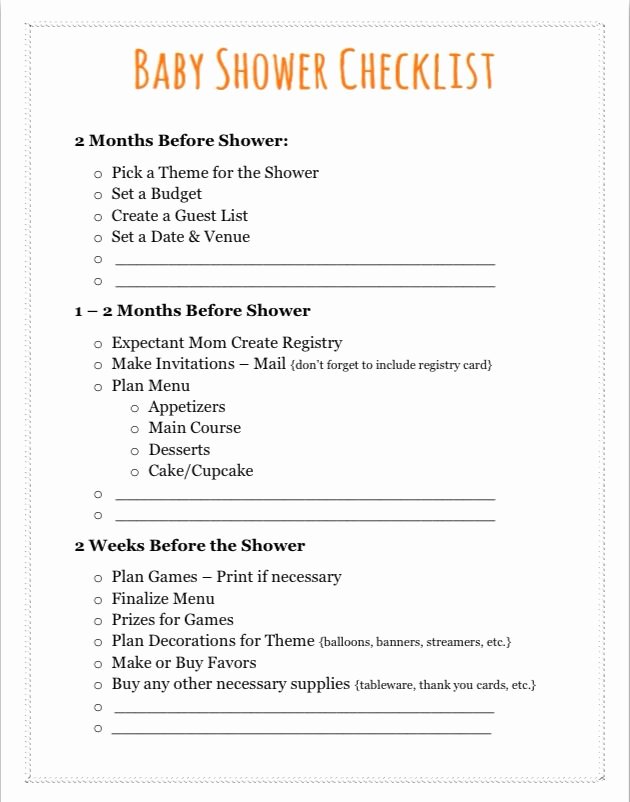 Baby Shower Checklist Template Awesome Baby Shower Checklist to Do S
