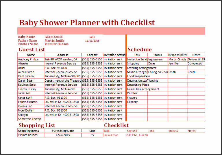 Baby Shower Checklist Template Beautiful 4 Baby Shower Planner Template Sampletemplatess