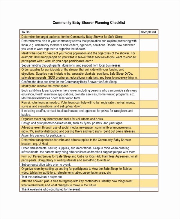 Baby Shower Checklist Template Beautiful Sample Baby Shower Checklist 6 Examples In Pdf Excel