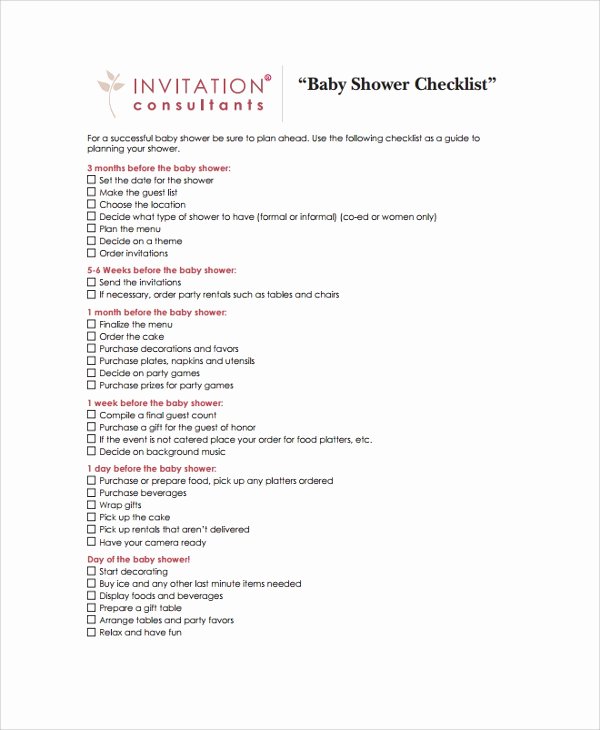 Baby Shower Checklist Template Best Of Sample Baby Shower Checklist 6 Examples In Pdf Excel