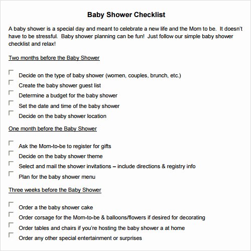 Baby Shower Checklist Template Inspirational Free 13 Sample Checklists In Pdf