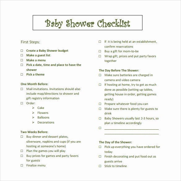 Baby Shower Checklist Template Lovely 24 Helpful Baby Shower Checklists