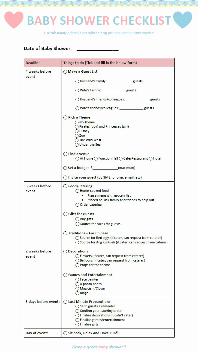 Baby Shower Checklist Template Lovely Checklist and Guide for A Great Baby Shower