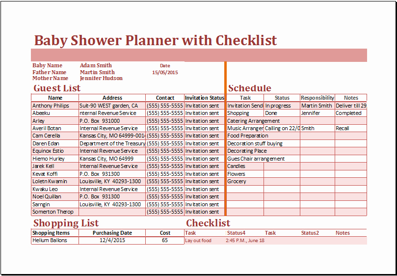 baby shower planner with checklist