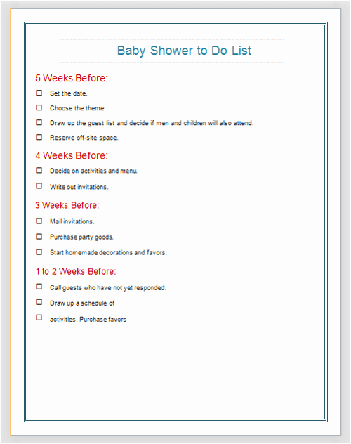Baby Shower Checklist Template Unique 24 Helpful Baby Shower Checklists