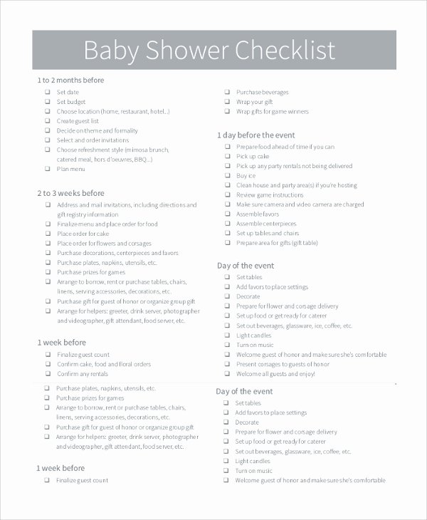 Baby Shower Planner Template Beautiful Sample Baby Shower Checklist 6 Examples In Pdf Excel
