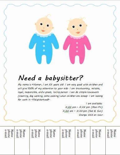 Babysitter Flyer Template Microsoft Word Unique Babysitting Flyers Flyers and Flyer Template On Pinterest