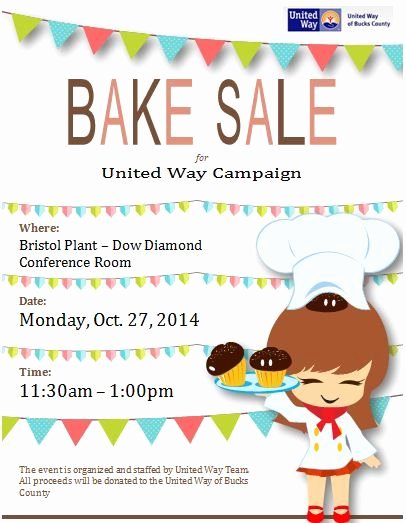 Bake Sale Fundraiser Flyer Template Luxury Fundraising Bake Sale Flyer for United Way