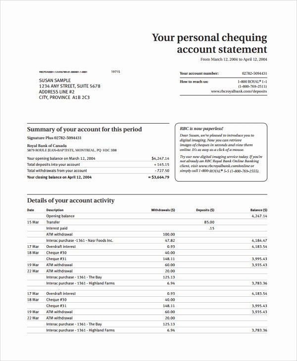 Bank Of America Statement Template New Bank America Monthly Statements