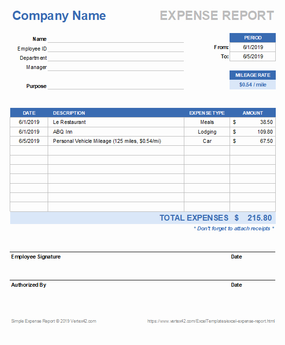 Basic Expense Report Template Elegant Free Excel Expense Report Template