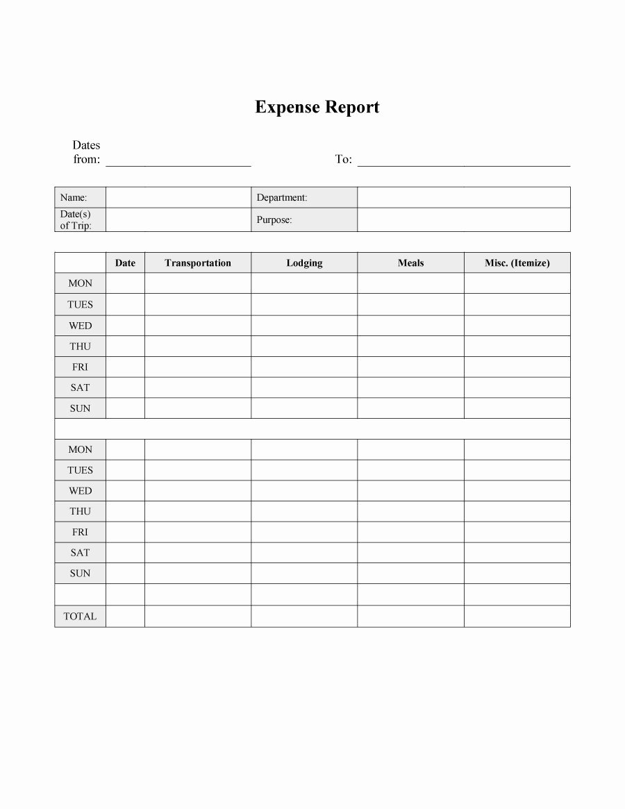 Basic Expense Report Template Unique Printable Expense Report