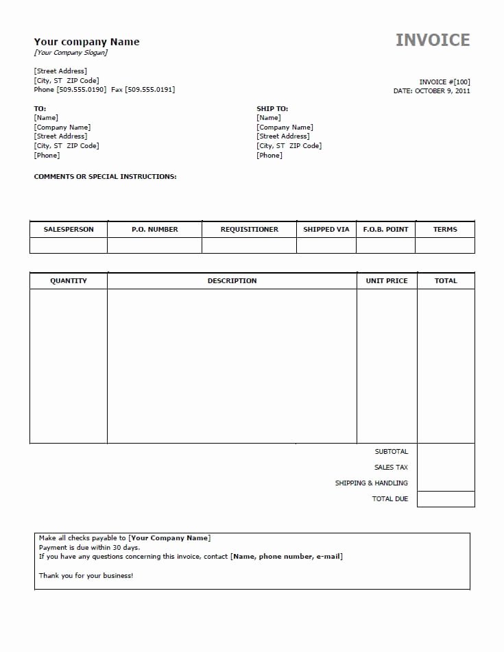 Basic Invoice Template Word Best Of Free Invoice Templates for Word Excel Open Fice