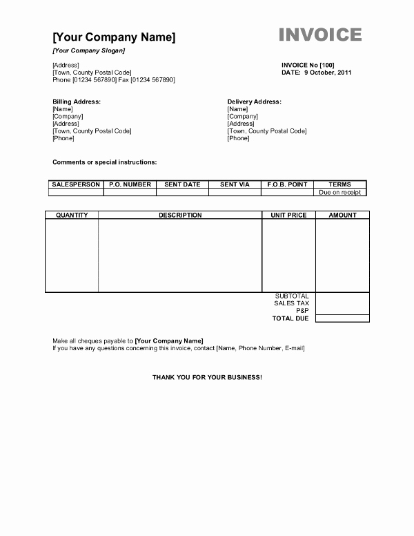 Basic Invoice Template Word Unique Free Invoice Templates for Word Excel Open Fice
