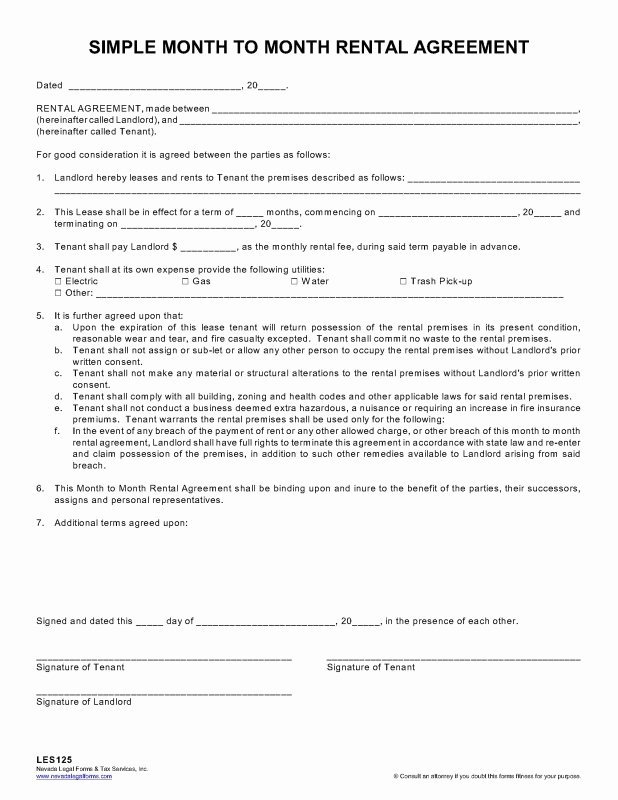 Basic Renters Agreement Template Best Of Month to Month Lease Agreement