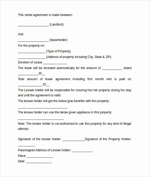 Basic Renters Agreement Template Unique Sample Rental Agreement Letter Template 12 Free
