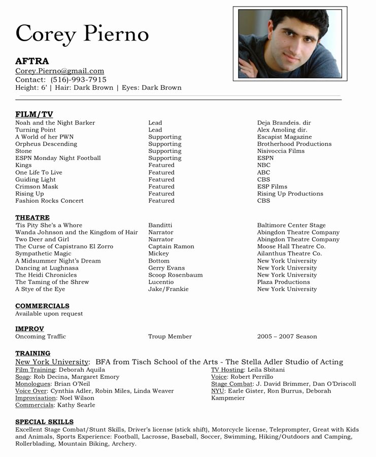 Beginner Acting Resume Template Unique A Good Example Of An Acting Resume