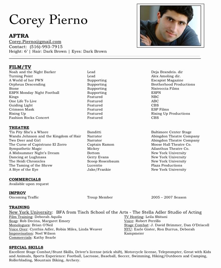 Beginner Actor Resume Template Awesome Acting Resume for Beginner Free Latest Resume Estyugaz
