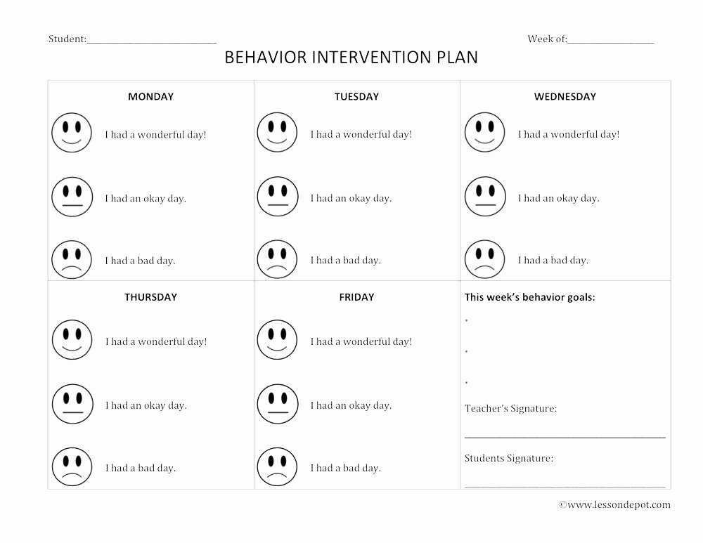 Behavior Intervention Plan Template Free Fresh Behavior Intervention Lesson Plan Template
