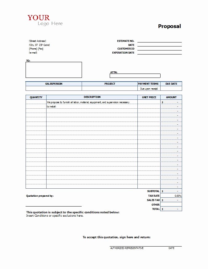 Bid Proposal Template Excel Best Of Construction Proposal Template