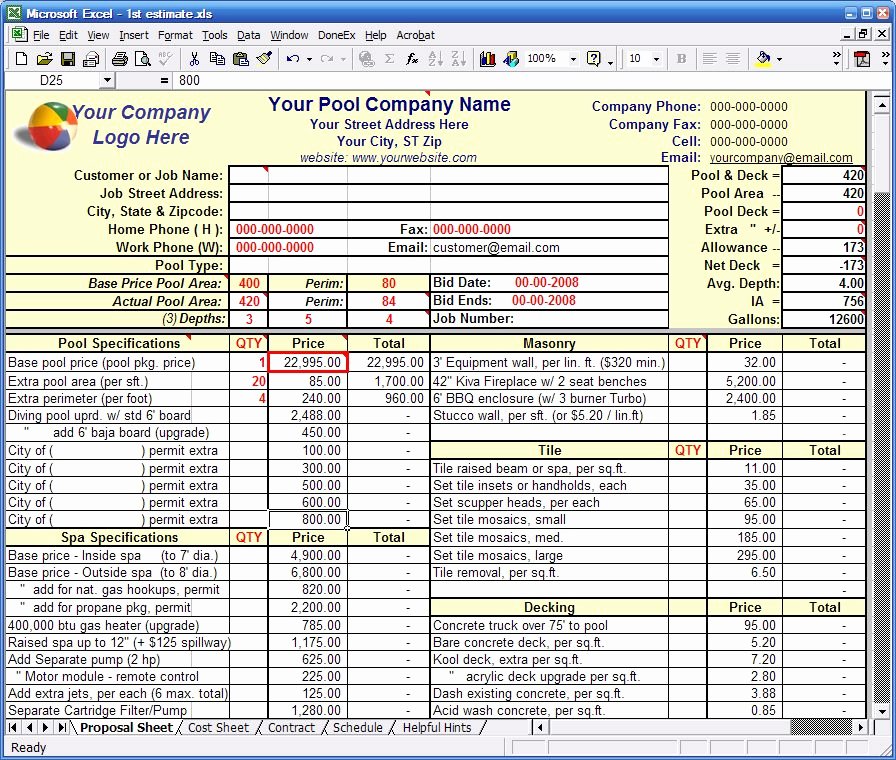Bid Proposal Template Excel Elegant Pooltemplates