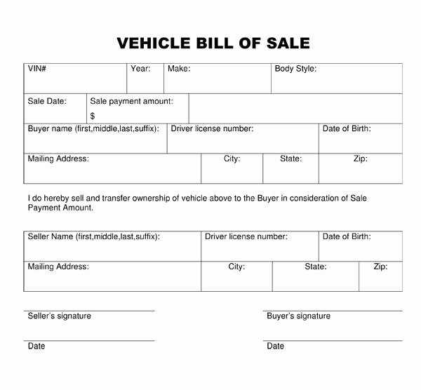 Bill Of Sale Word Template Elegant Free Printable Vehicle Bill Of Sale Template form Generic