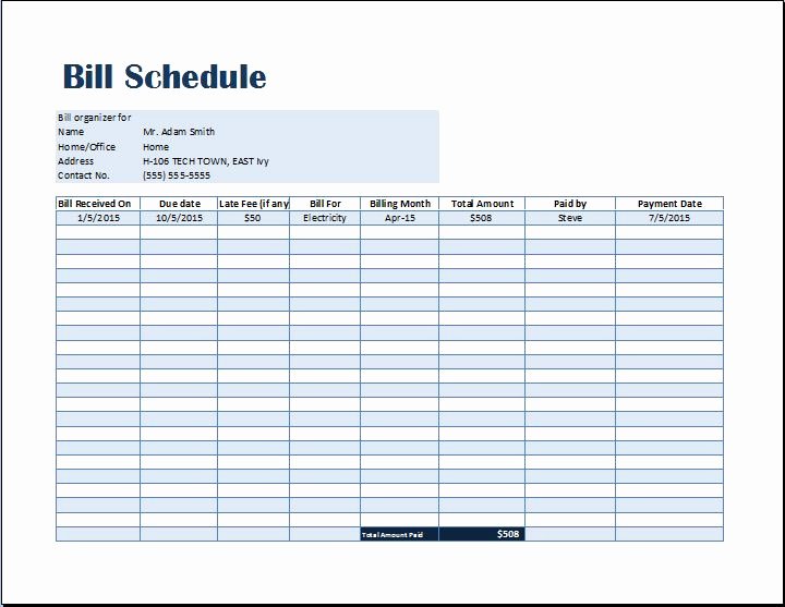 Bill Pay Calendar Template Awesome Bill Payment Schedule Template