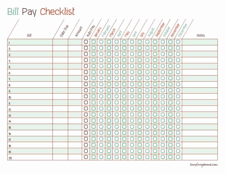 Bill Pay Calendar Template Awesome Printable Bill Pay Checklist