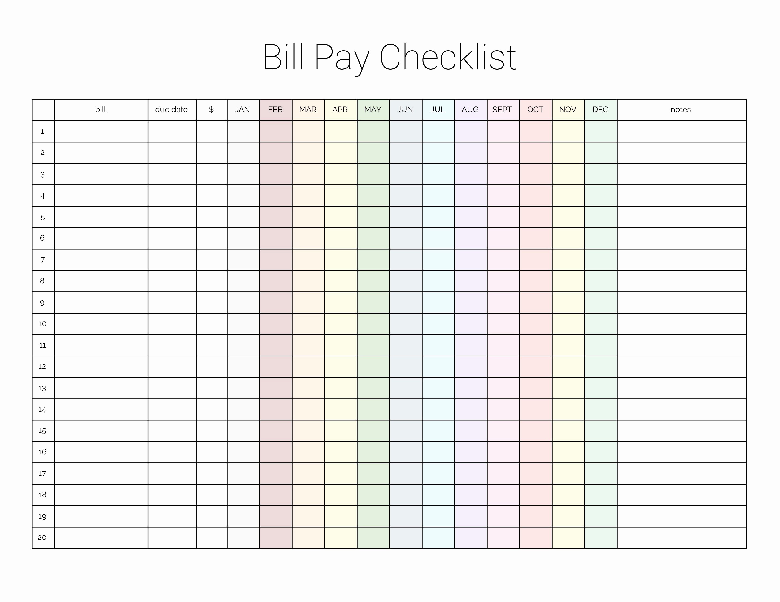 Bill Paying Calendar Template New Monthly Bill Payment Checklist Printable